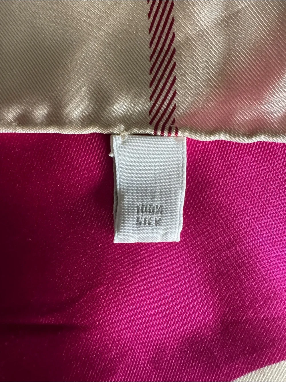 Burberry Beige Plaid Silk Scarf with Fuchsia Border